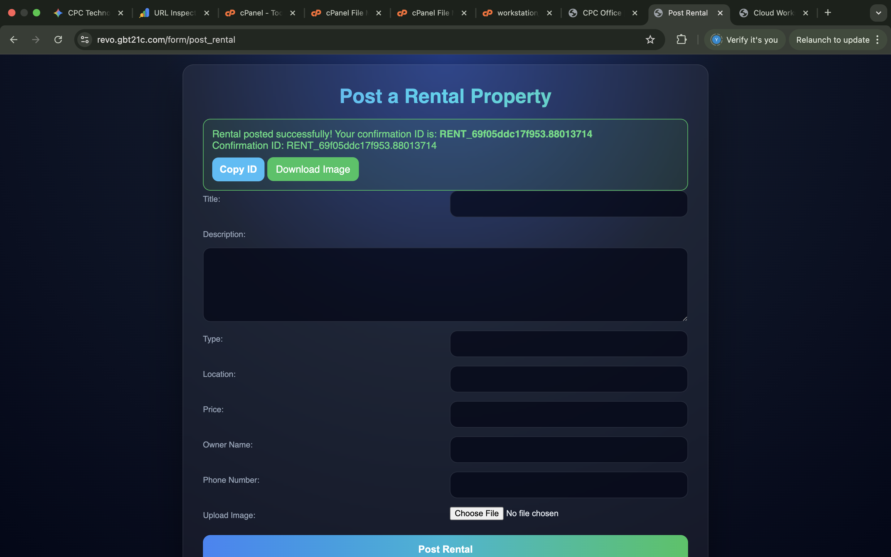 Rental Confirmation ID Receipt