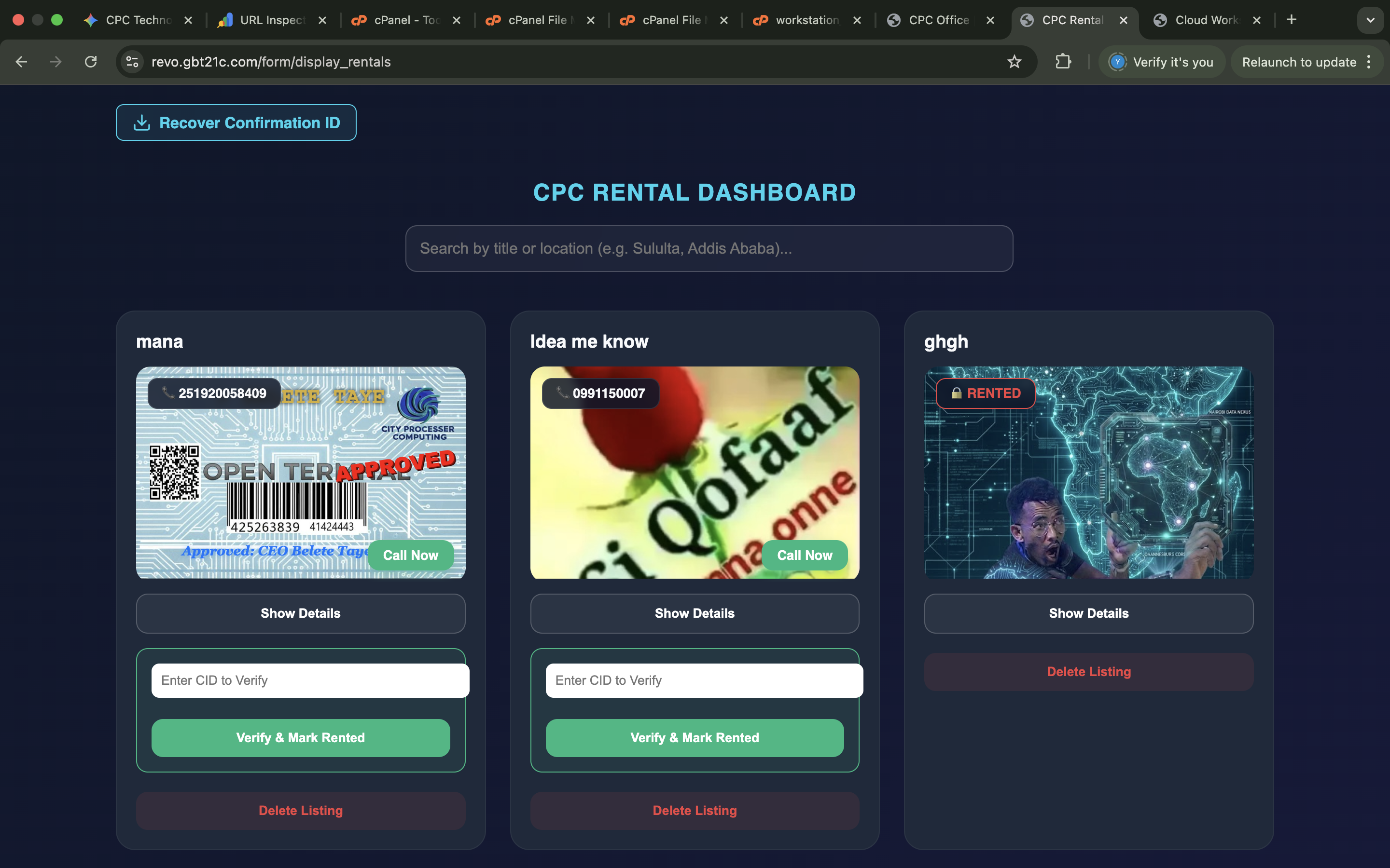 CPC Rental Dashboard Management
